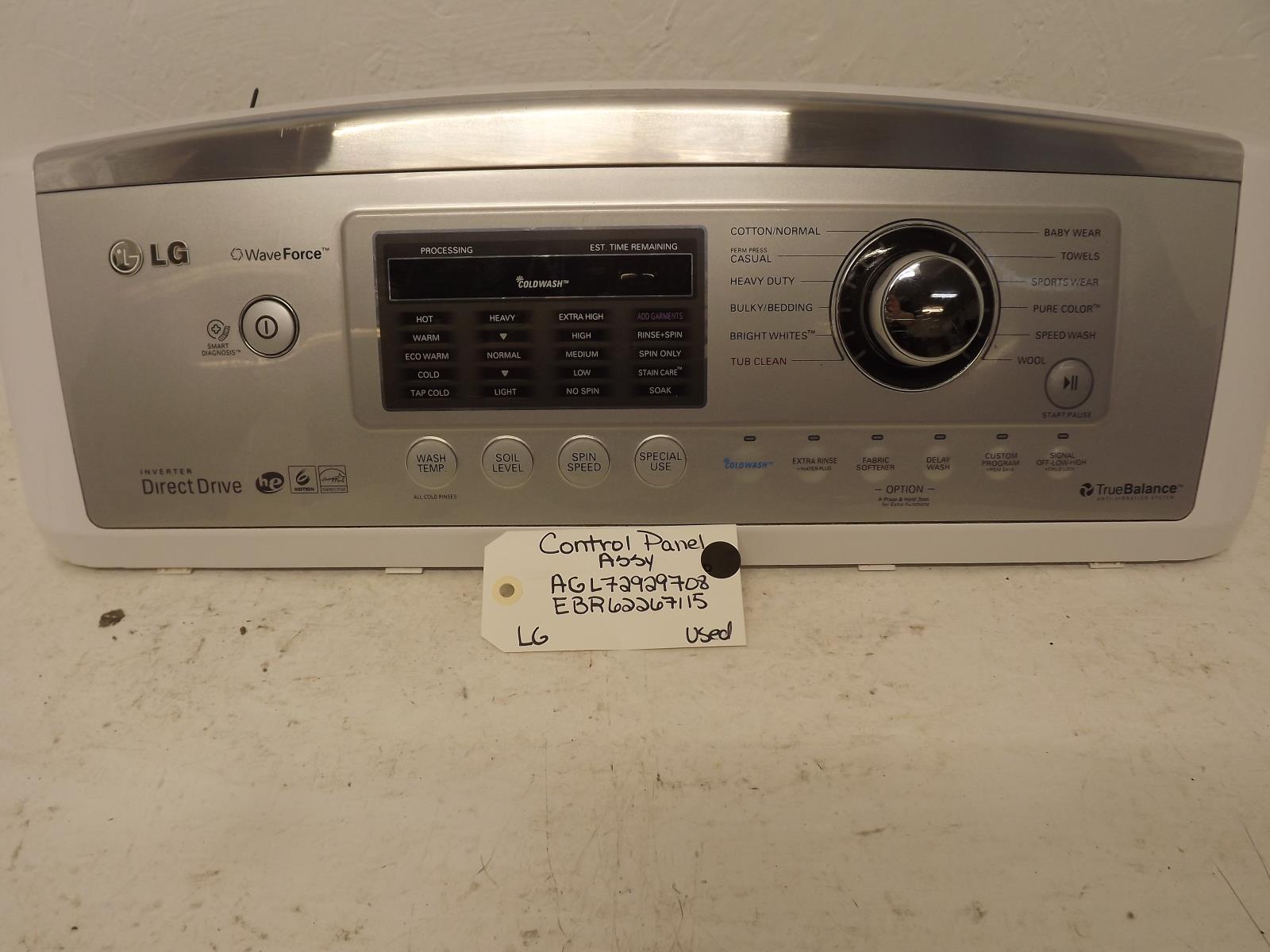 LG Washer AGL72929708 EBR62267115 Control Panel Assy Used LG Washer AGL72929708 EBR62267115 Control Panel Assy Used